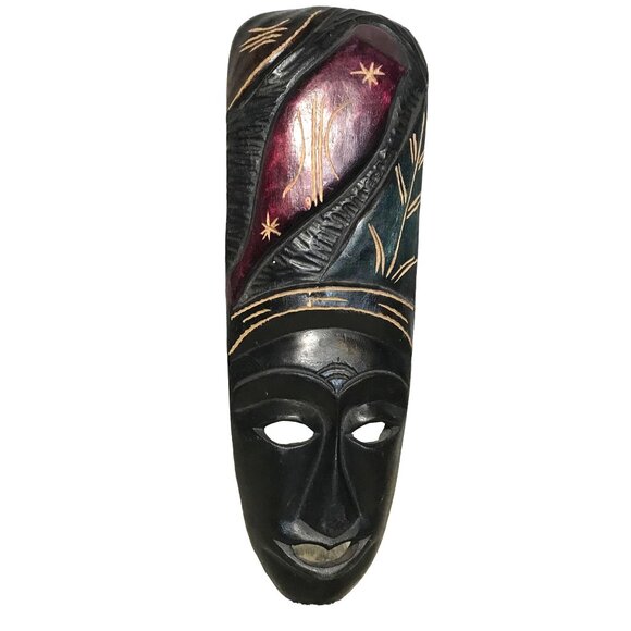 African Tribal Mask Wall Art Decor Hand Carved 16" Tall Wooden Sculpture - Picture 1 of 7